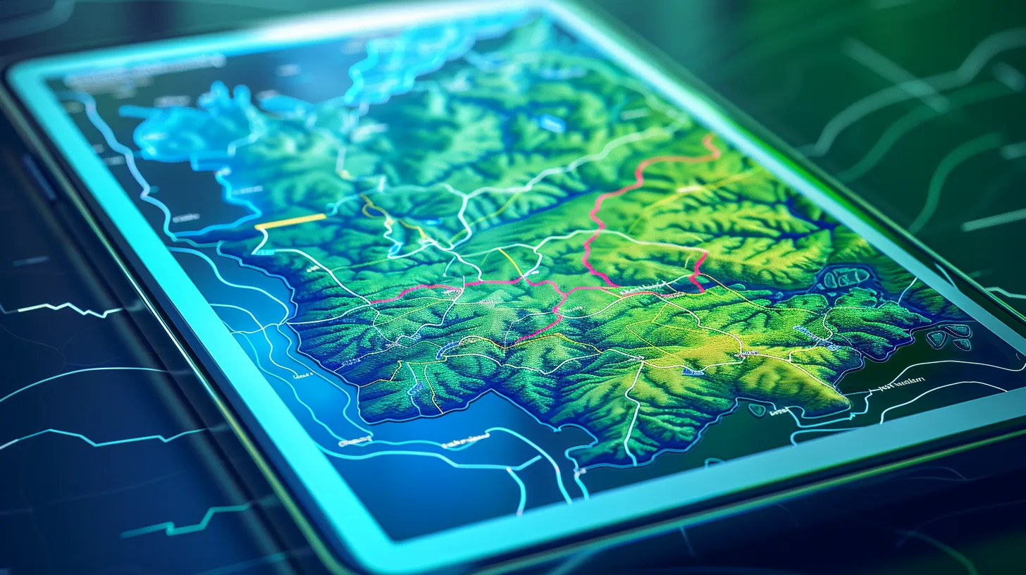 Carte SIG des risques d’une région, affichée en couleurs sur une tablette.